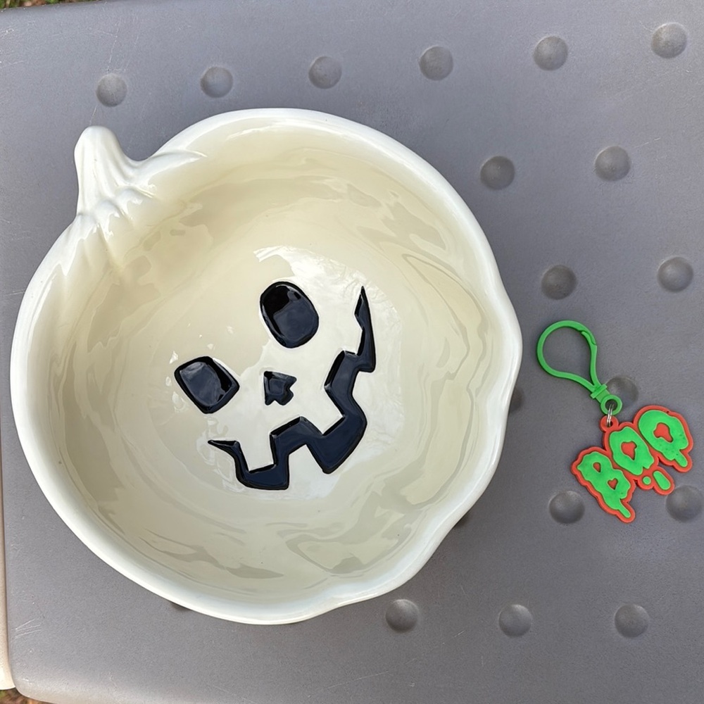 Halloween Pumpkin Candy Bowl with Black Face
